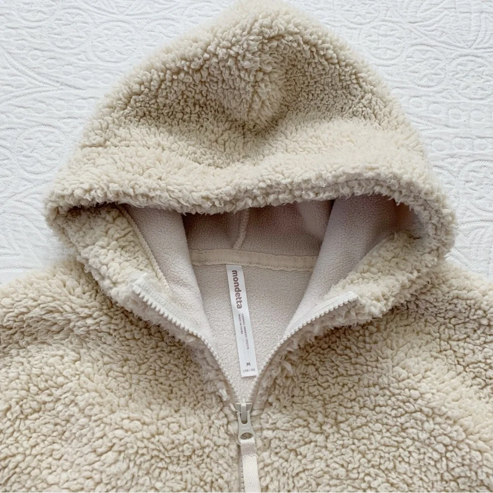 Mondetta Girls' Long Sleeve Sherpa Half-Zip Hooded Pullover, Beige‎
